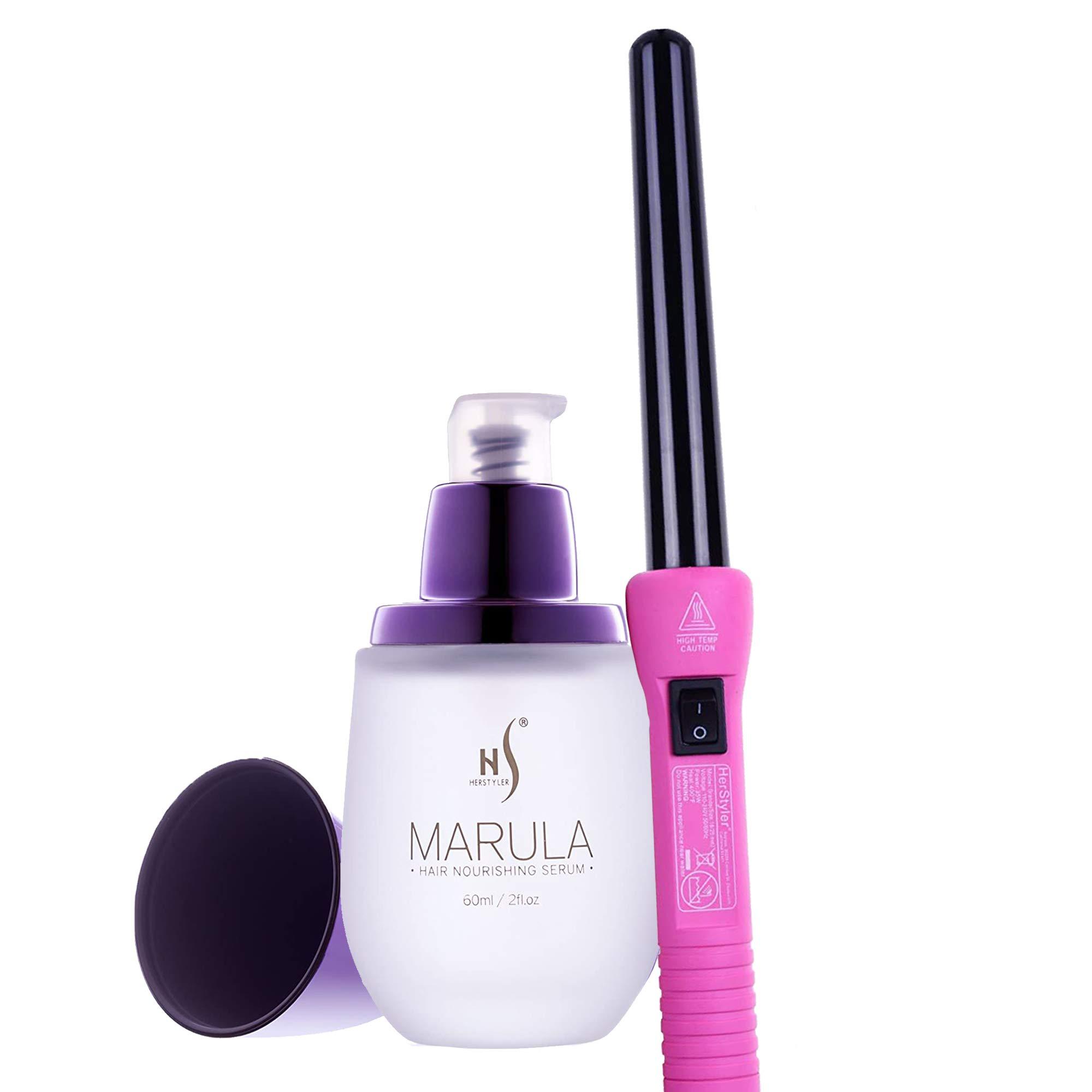 HerStyler Herstyler Grande Pink Curling Iron and Marula Oil Hair Serum Set