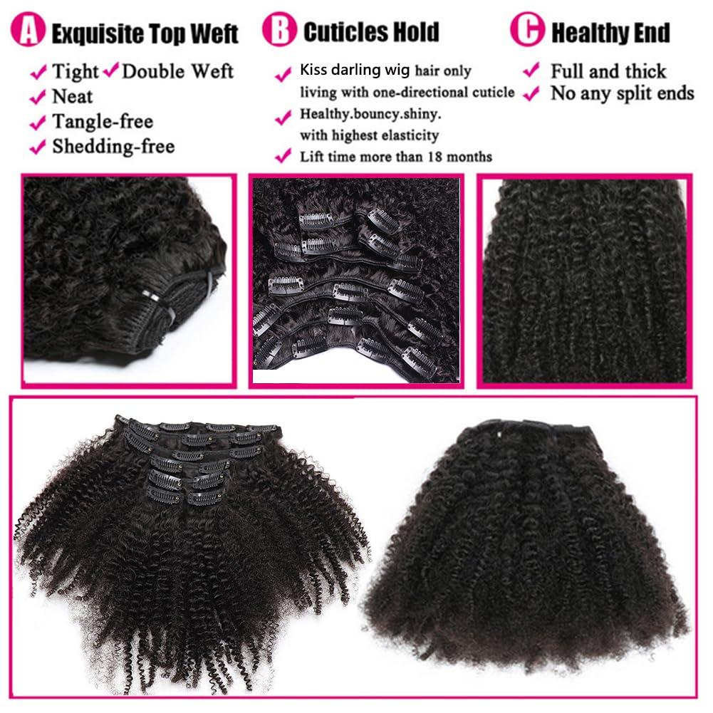 Kiss darling LASHES Afro Kinky Curly Clip in Human Hair Extensions for Women, Real Human Hair Double Wefted Natural Hair Clip ins 4B 4C Clip ins Hair Extensions Afro Curly 18\"inch
