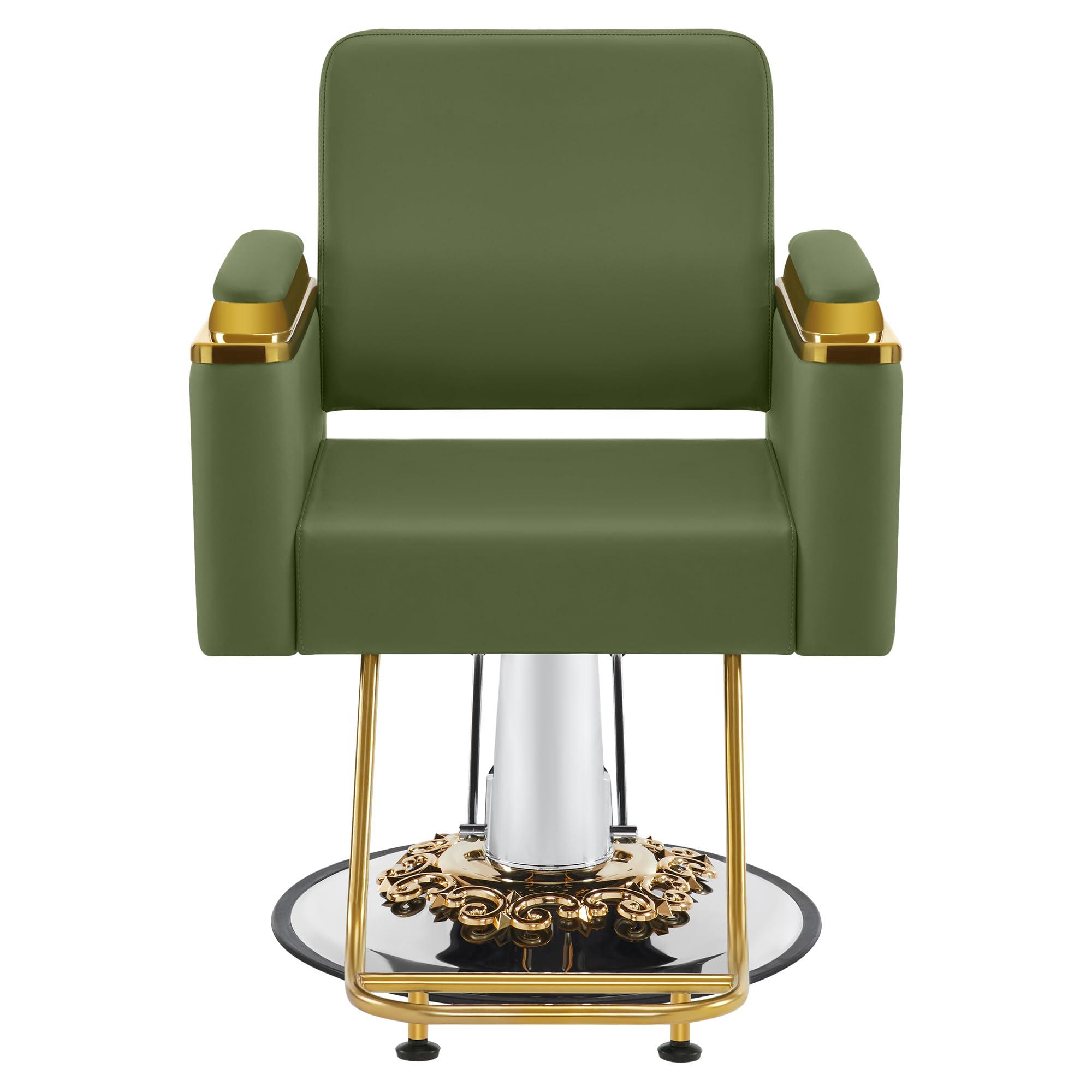 BarberPub BarberPub Luxurious Salon Chair, Height Adjustable Gold&Green Salon Beauty Spa Styling Equipment, 440lbs Hydraulic Pump for Hair Stylist, Barber Shops&Beauty Salons 8633 (Green)