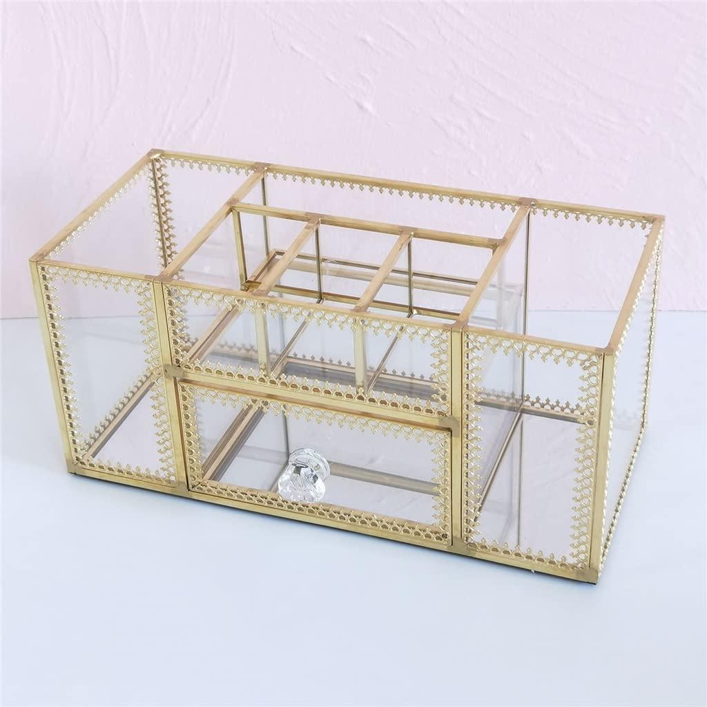 wsdswdsfedscsfbrgdf Glass Cosmetic Makeup Pen Organizer Jewelry Drawer Storage Box Display Case