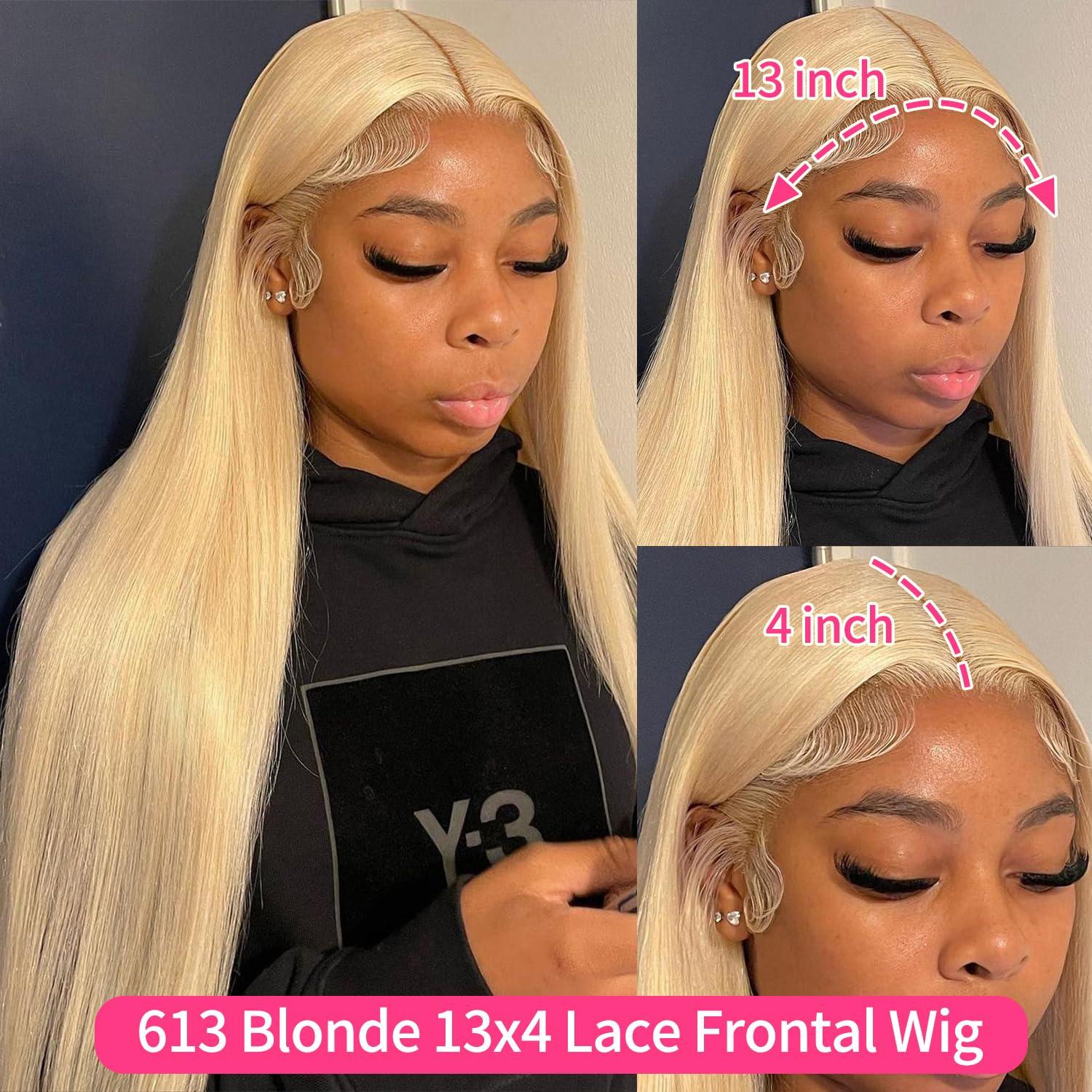 LAKASTATR LAKASTATR Blonde Wig Human Hair 34 Inch Straight 13x4 Lace Front Wigs Human Hair 180% Density 613 HD Lace Frontal Wig Glueless Wigs Human Hair Pre Plucked With Baby Hair