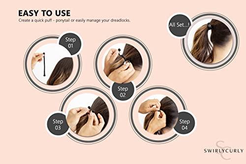 SWIRLYCURLY Snap Hair Ties for Thick, Natural, Curly Hair | No Slip, No Tension Pro Hair Tie | Strong Ponytail Holder (5 Pack, Black)