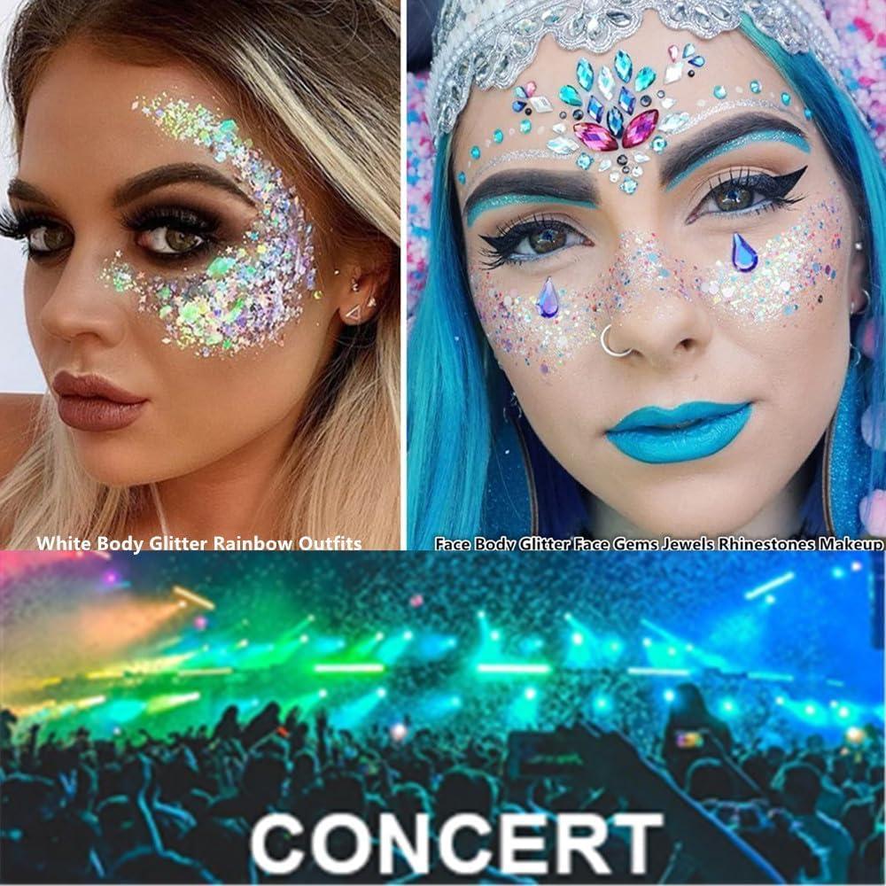 Go Ho Go Ho Red and White Body Glitter Set,Singer Concerts Face Glitter Gel Makeup,Holographic Long Lasting Chunky Sequins Glitters for Eye Lip Hair Nails,Festival Rave Accessories,Red&White