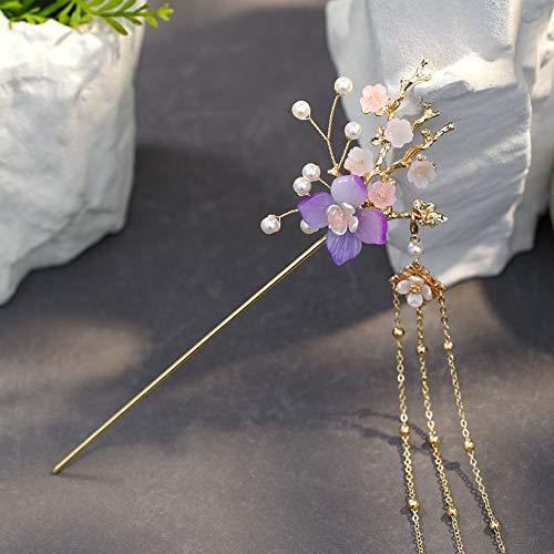 CHXIHome Classical Style Ancient Retro Hairpin Clip, Hanfu Tassel, Exquisite Vintage Headdress Jewelry Set, Hair Comb Ear Clips Set Pearls Tassels (E)