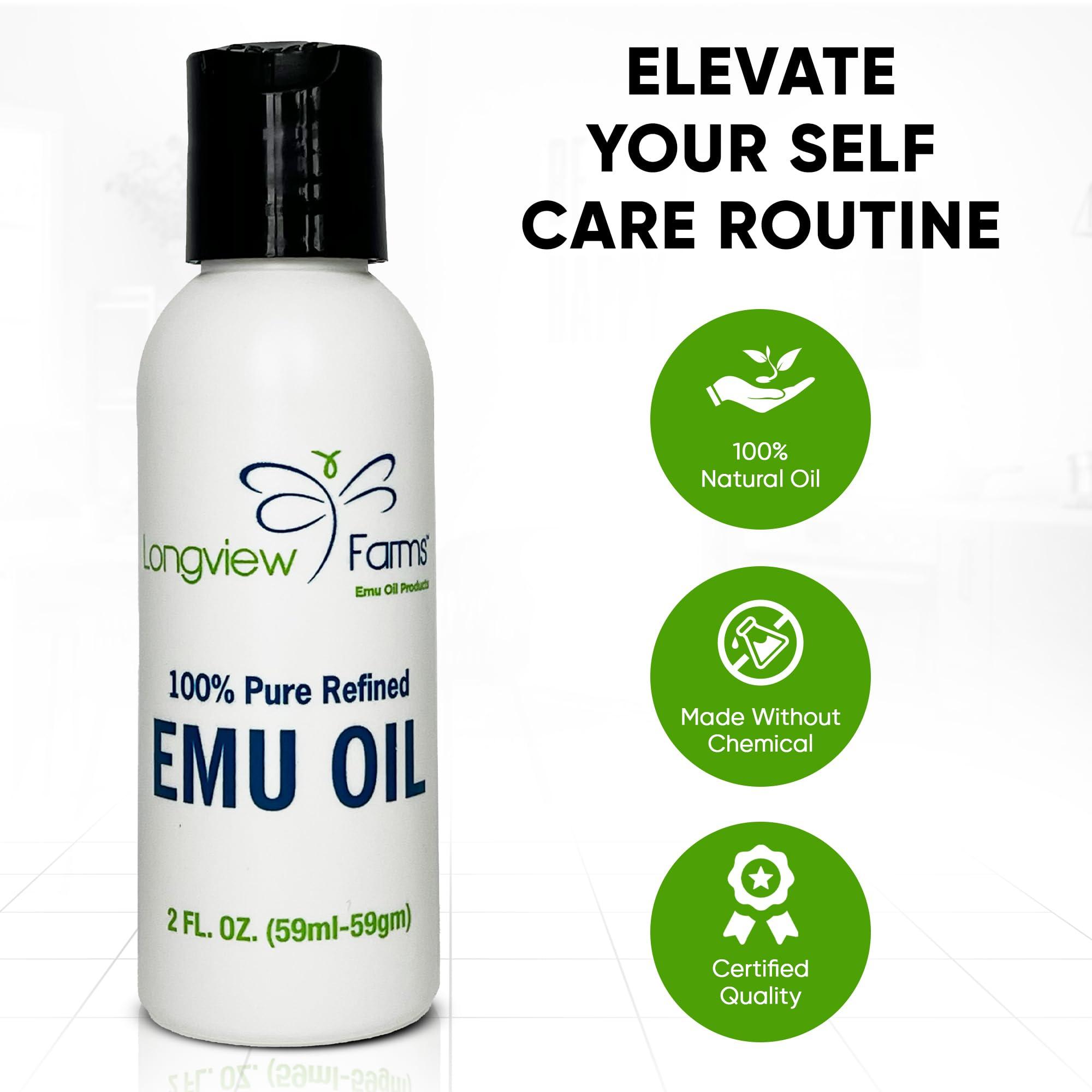 Longview Farms Longview Farms Emu Oil - Hair and Body Oil - 100% Pure & Refined Emu Oil | Organic Emu Oil for Skin & Hair Care | Premium Quality Hydration & Nourishment | 2 Fl. Oz