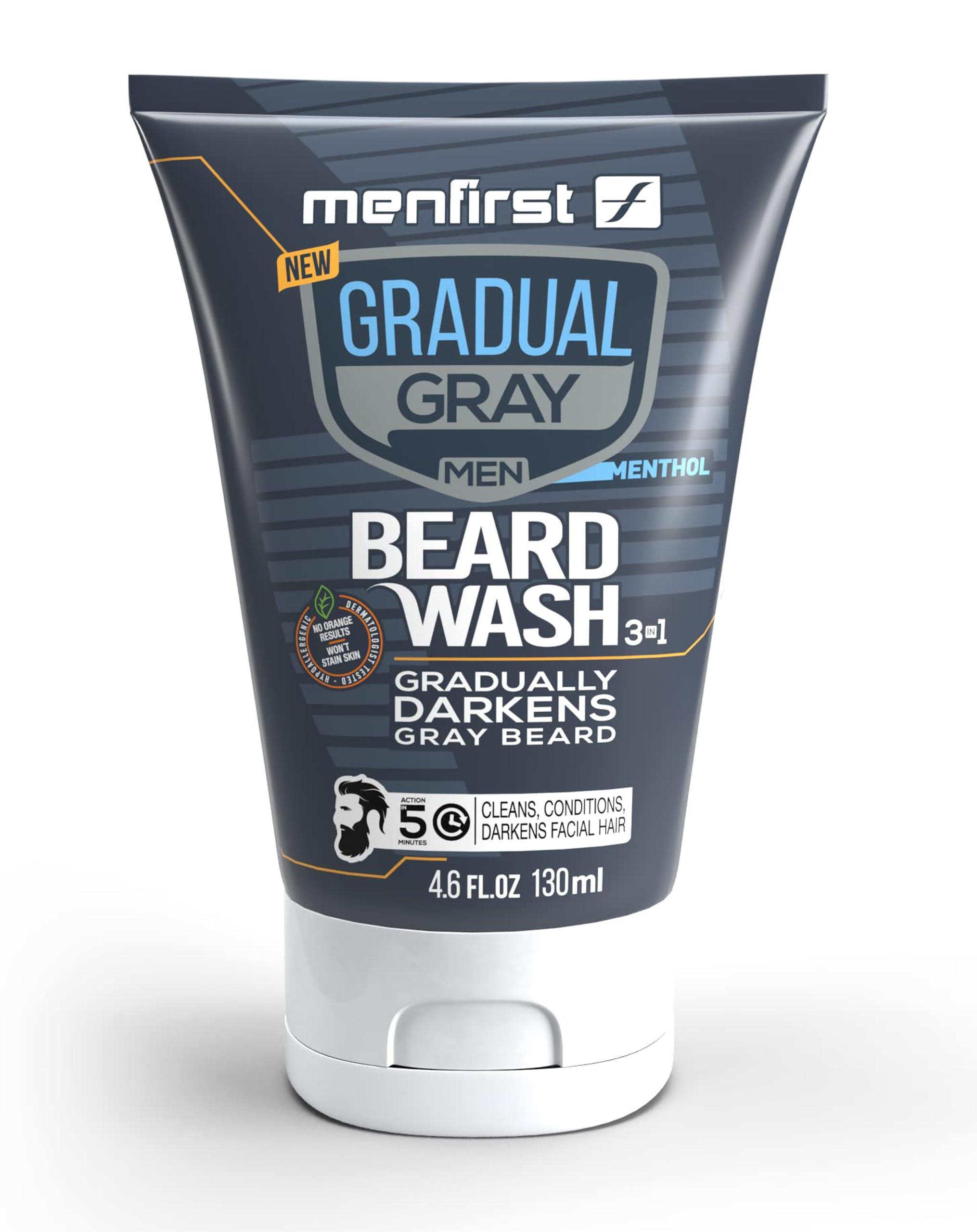 MENFIRST MENFIRST Gradual Gray Darkening Beard Wash for Men - Dark Shades Beard Shampoo - Hypoallergenic, Harsh Chemical-Free, Dermatologist Tested Beard Dye - 4.6 Fl Oz (Pack of 1)