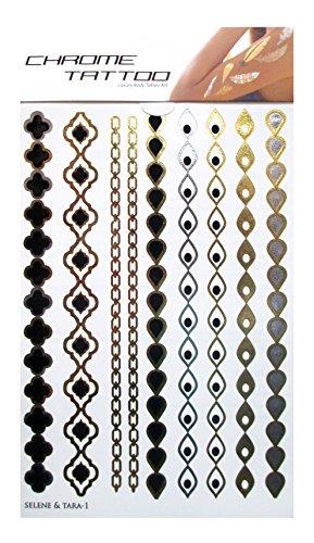 Chrome Tattoos Tattoo Gold Silver Black Metallic Temporary Assorted Jewelry Tattoo (One Sheet). (Selene & Tara#1)