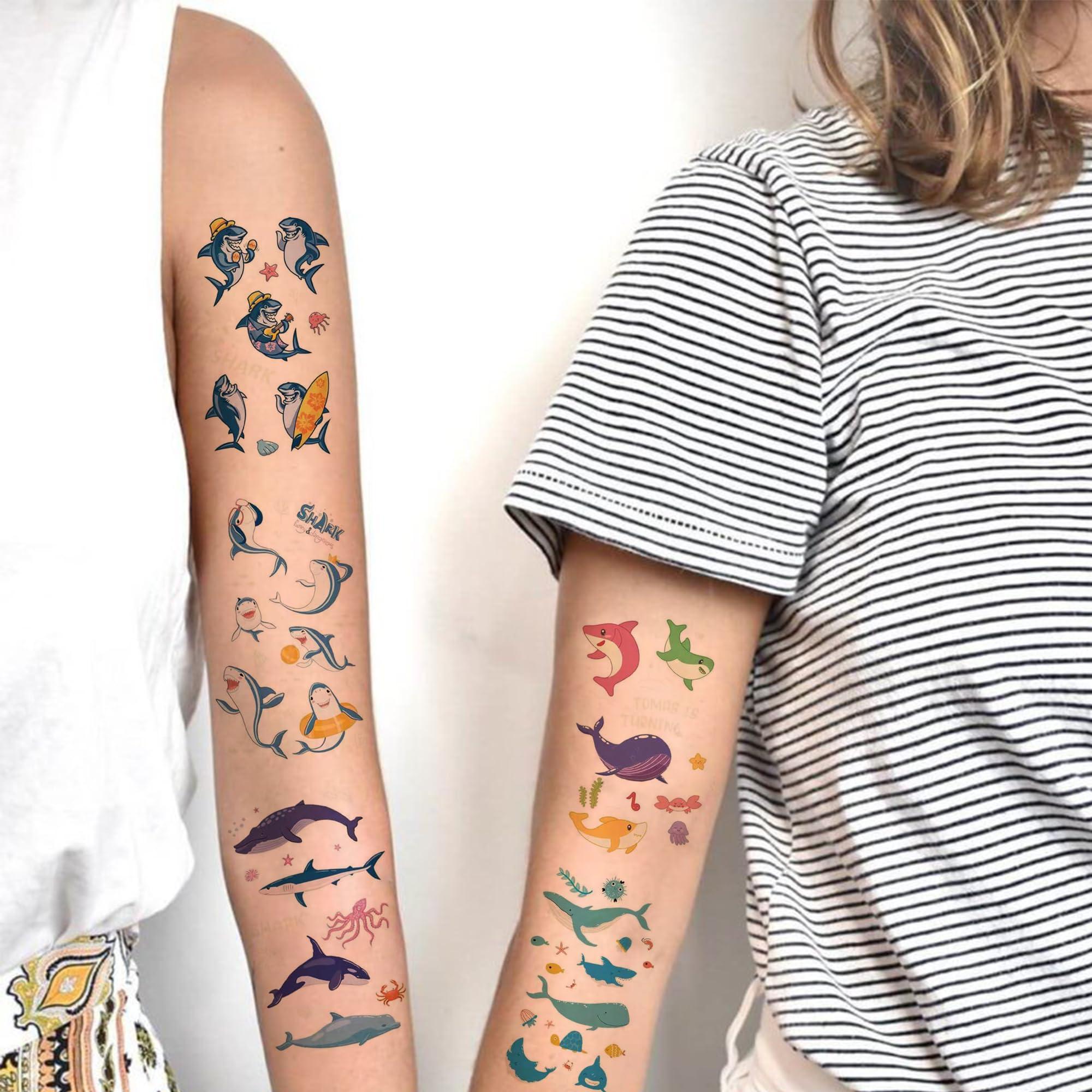 Ysqool 10 Sheets Luminous Shark Temporary Tattoos for Kids,Glow in the Dark Shark Fake Tattoos Stickers Ocean Animal Birthday Party Favors Supplies for Kids Boys Girls Birthday Gifts