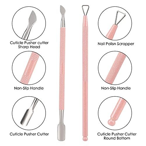 YINYIN Cuticle Trimmer with Cuticle Pusher and Cutter-YINYIN Cuticle Cutter Cuticle Nipper Professional Stainless Steel Cuticle Clippers Durable Pedicure Manicure Tools for Fingernails and Toenails (Pink)