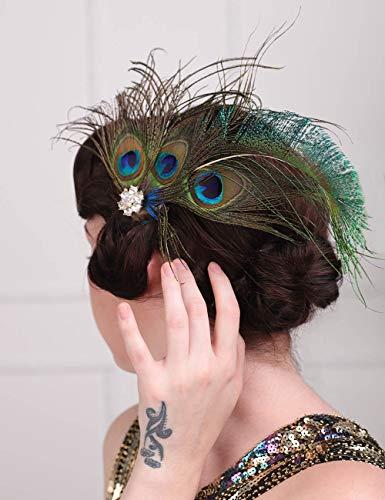Aimimier Aimimier 1920s Flapper Peacock Feather Hair Clip Headpiece Prom Party Festival Roaring 20s Accessories for Women and Girls