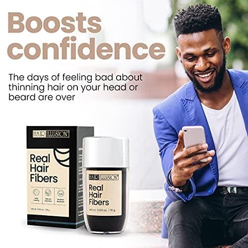 Hair Illusion Hair Illusion Black Real Hair Fibers for Thinning Hair - 100% Natural Texture, Non Synthetic Hair Fibers - Bald Spot Cover Up for Women & Men - 18 Gram