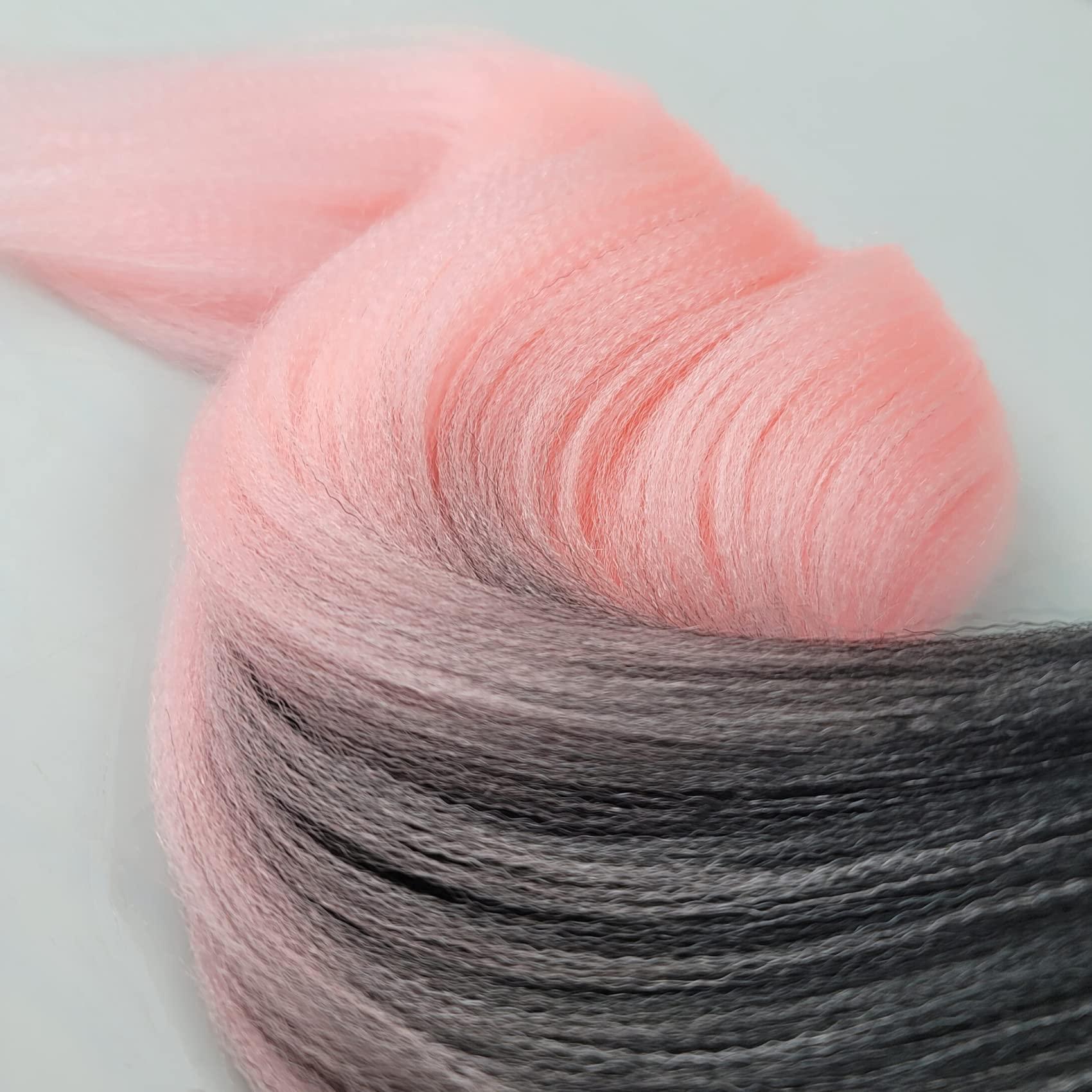 Gozill Pink Ombre Braiding Hair Pre Stretched Box Braids Hair Extension 26 Inch Black Peach Pink Hair for Braiding(Pack of 3)