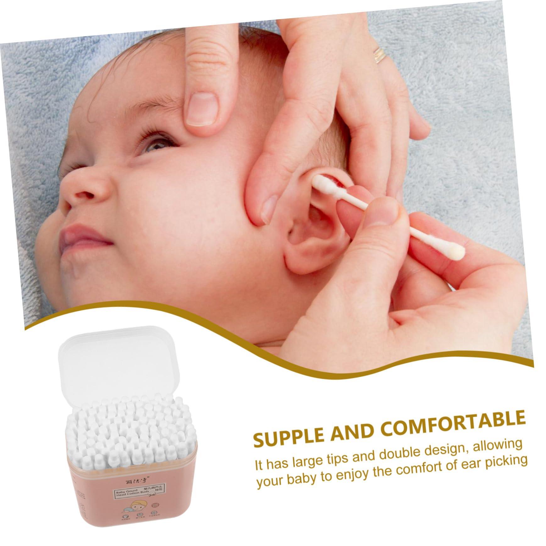 GLEAVI 100pcs Double Ended Cotton Wwabs Ear Wax Cotton Swab Baby Safety Cotton Bud Stick Swab Baby Ear Wax Cleaner Toddler Cotton Swab Large Tips Design Swab Ear Cotton Stick Earpick Swab