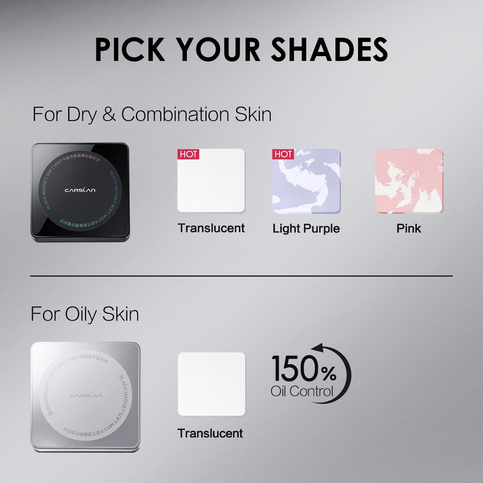 CARSLAN CARSLAN Oil Control Face Pressed Powder Compact, 24H Longlasting Waterproof Pressed Setting Powder Foundation Makeup, Shine Free, Poreless, Smooth, 02 for oily skin (0.28Oz)