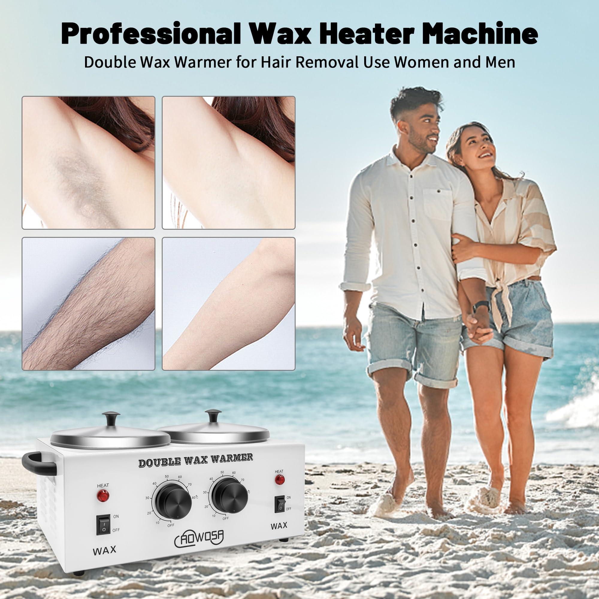 AOWOSA Double Professional Electric Wax Warmer with Dual Pots for Hair Removal, Paraffin Facial, Skin, and Body Spa - Adjustable Temperature, Includes 100 Wax Sticks