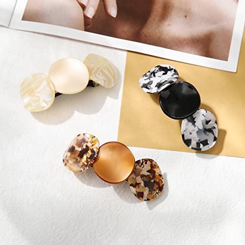 CHLINS 3 PCS Large Tortoise Hair Barrettes Clips - Women Hair Clips Shell Barrette Curved Barrette Automatic Hair Clip for Women Thick Hair(Tortoise#3)