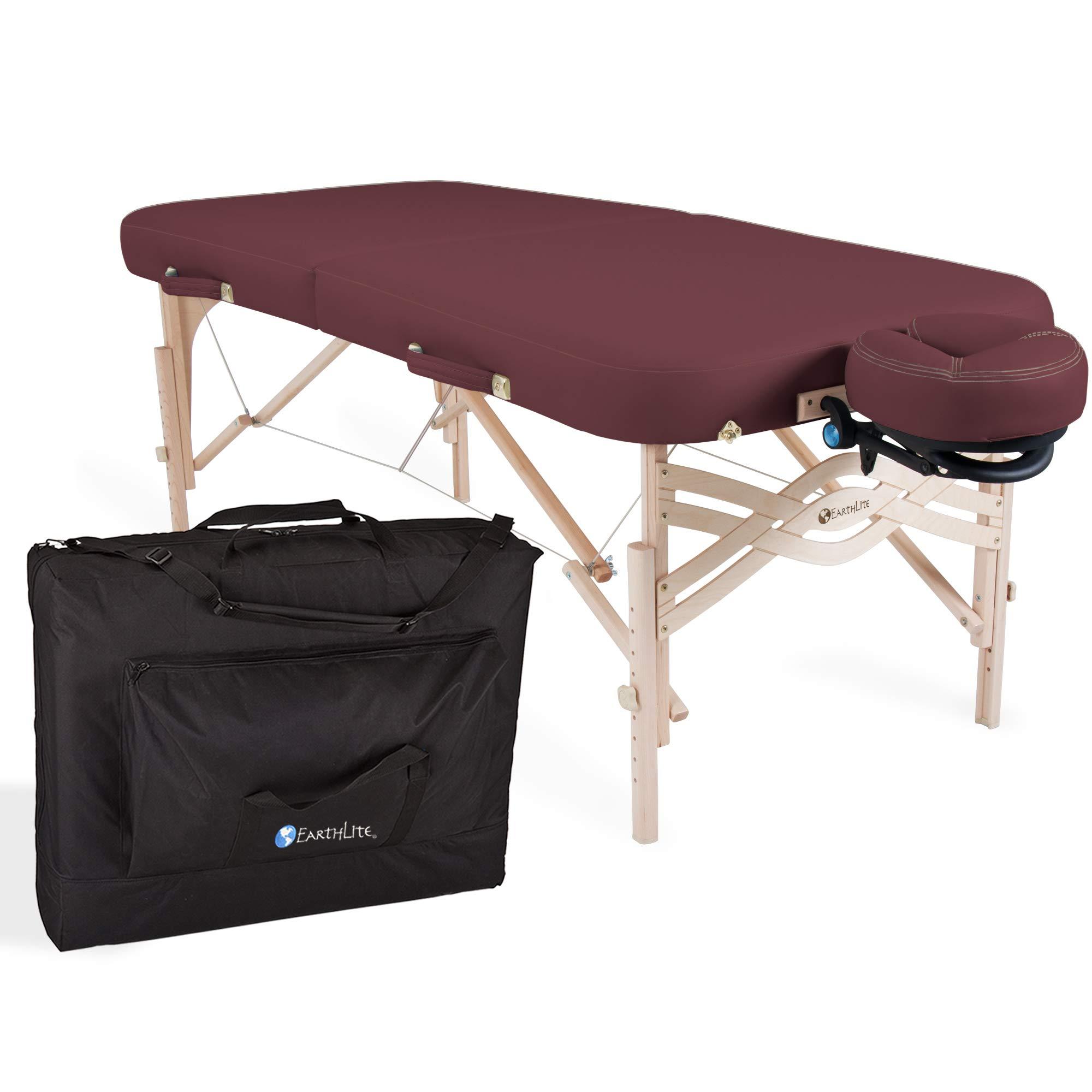 EarthLite EARTHLITE Premium Portable Massage Table Package SPIRIT - Spa-Level Comfort, Deluxe Cushioning incl. Flex-Rest Face Cradle & Strata Face Pillow, Carry Case (30/32 x 73) - Made in USA, Burgundy