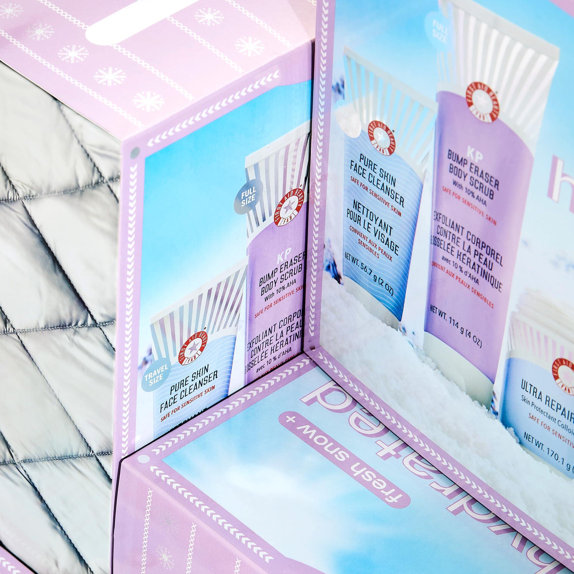 First Aid Beauty First Aid Beauty - Hydrated Glow Kit: KP Bump Eraser Body Scrub, 4 oz, Facial Radiance Pads, 28 Pads, Pure Skin Face Cleanser, 2 oz, & Ultra Repair Cream, 6oz, Hydration and Exfoliation Treatment, 4ct