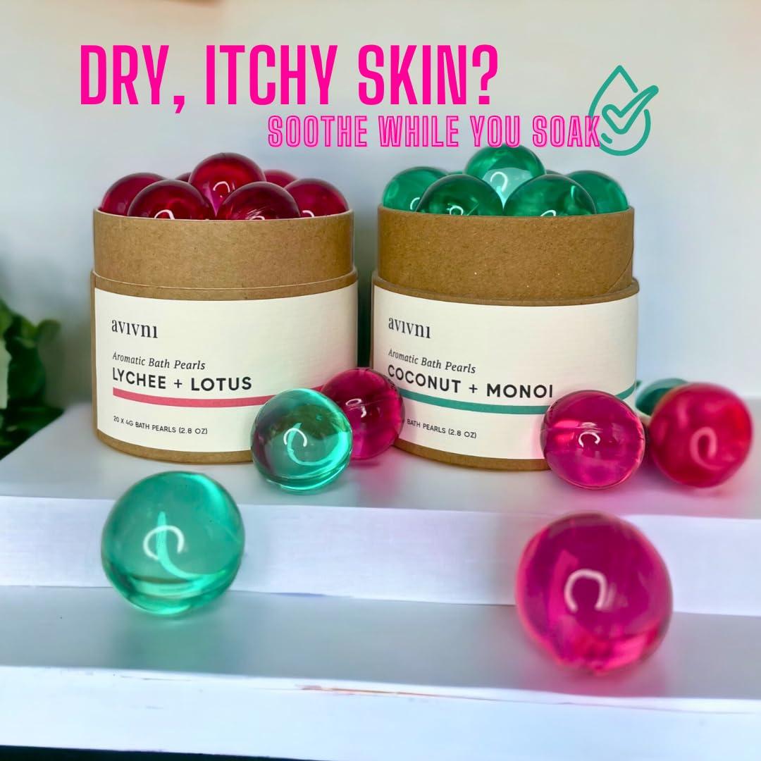 Avivni Avivni Moisturizing Bath Oil Beads (15 Pearls), Coconut Oil, Monoi Oil, Soothing Tropical Scent, Biodegradable, Recyclable Container, Mother\'s Day