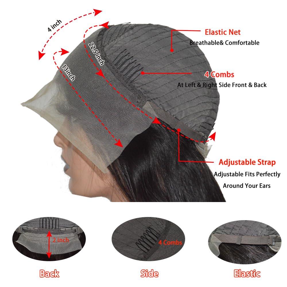 AYMMOLI 26 Inch Straight Lace Front Wigs Human Hair Pre Plucked 180% Density Glueless Wigs Human Hair 13x4 HD Transparent Human Hair Lace Frontal Natural Hairline Brazilian Virgin Hair for Women Natural