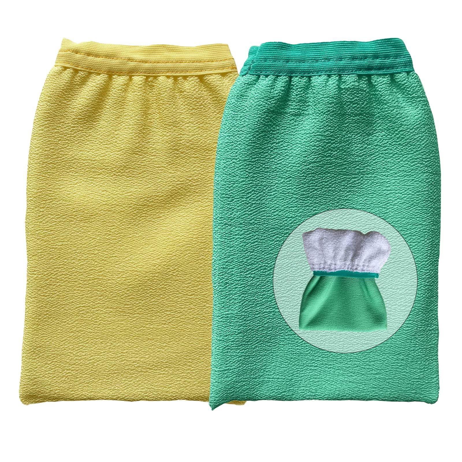 ASWANKA Korean Exfoliating Mitts(2pcs), Plant Based Exfoliating Gloves for Body Visibly Lift Away Dead Skin, 2 Layers Painless Remove Tan Spray, Keratosis Pilaris, Natural Material, Green