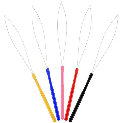 Chinco 10 Pack Wooden Hair Extension Loop Needle Threader Pulling Hook Tool and Bead Device Tool for Hair or Feather Extensions (Multicolored Loop Tools)