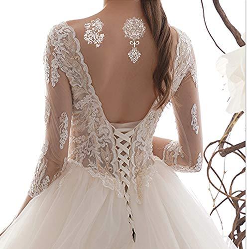 AWLEE Henna Temporary Tattoo Stickers for Women White Lace Indian Mehndi Wedding Sexy Body Waterproof for Maverick Women Teens Girls (8 Sheets White)