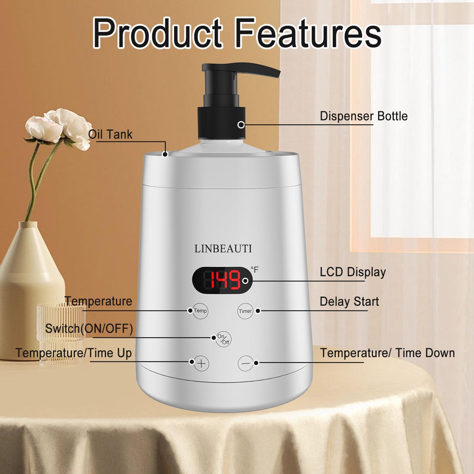 LINBEAUTI LINBEAUTI Massage Oil Warmer Bottle Professional Lotion Heater for SPA, Automatic Oil Warmer Heated Oil Lotion Cream for Salon, Barber Shops, Home, with Two Oil Bottle Dispenser