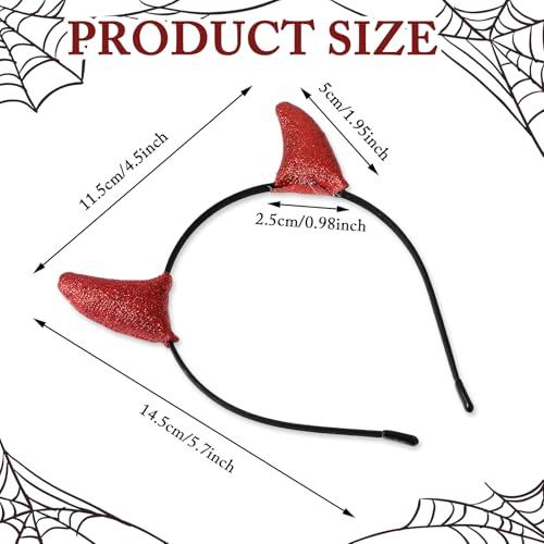 Teaaha Glitter Devil Horns Headband Red Halloween Devil Ears Headband Tiefling Horns Cosplay Costume Accessories for Women Men,Fancy Dress Cosplay and Demon Devil Themed Parties Hairband (Red)