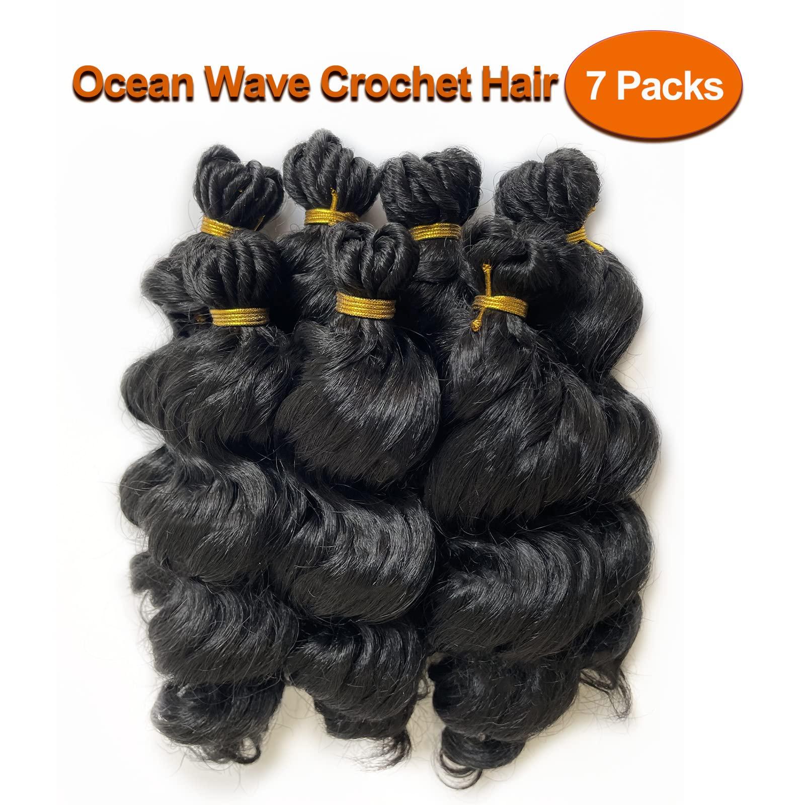 Chicmoi 9 inch Ocean Wave Crochet Hair for Black Women Short Wavy Crochet Braids 126 Roots Pre Looped Deep Wave Crochet Hair 7 Packs Natural Black Ocean Wave Crochet Hair (9 Inch, 1B)