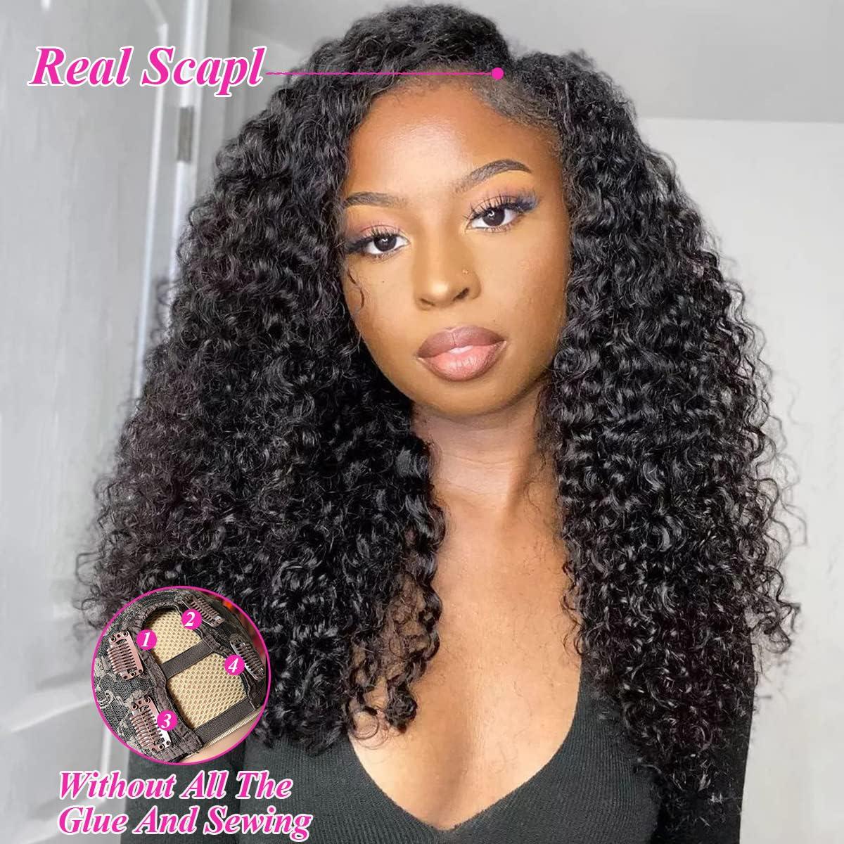 Yavida U Part Wig Human Hair Curly U Part Human Hair Wig 180% Density Unprocessed Virgin Human Hair U Part Wig for Women Full Head Curly U Part Wig Human Hair Glueless Curly Human Hair Half Wig 28 Inch