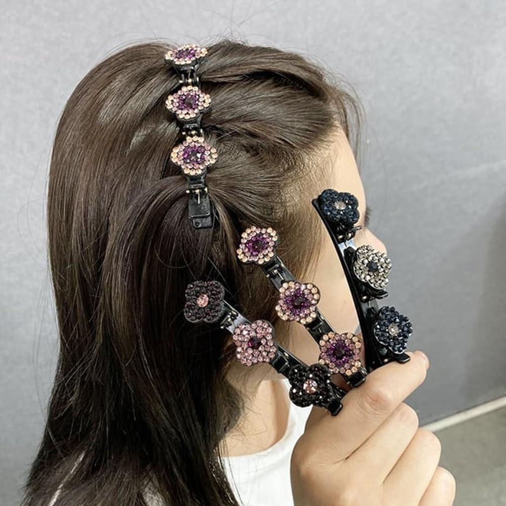 GDSAFS GDSAFS Sparkling Crystal Stone Braided Hair Clip, 2pcs-Purple, Hair Clip for Women