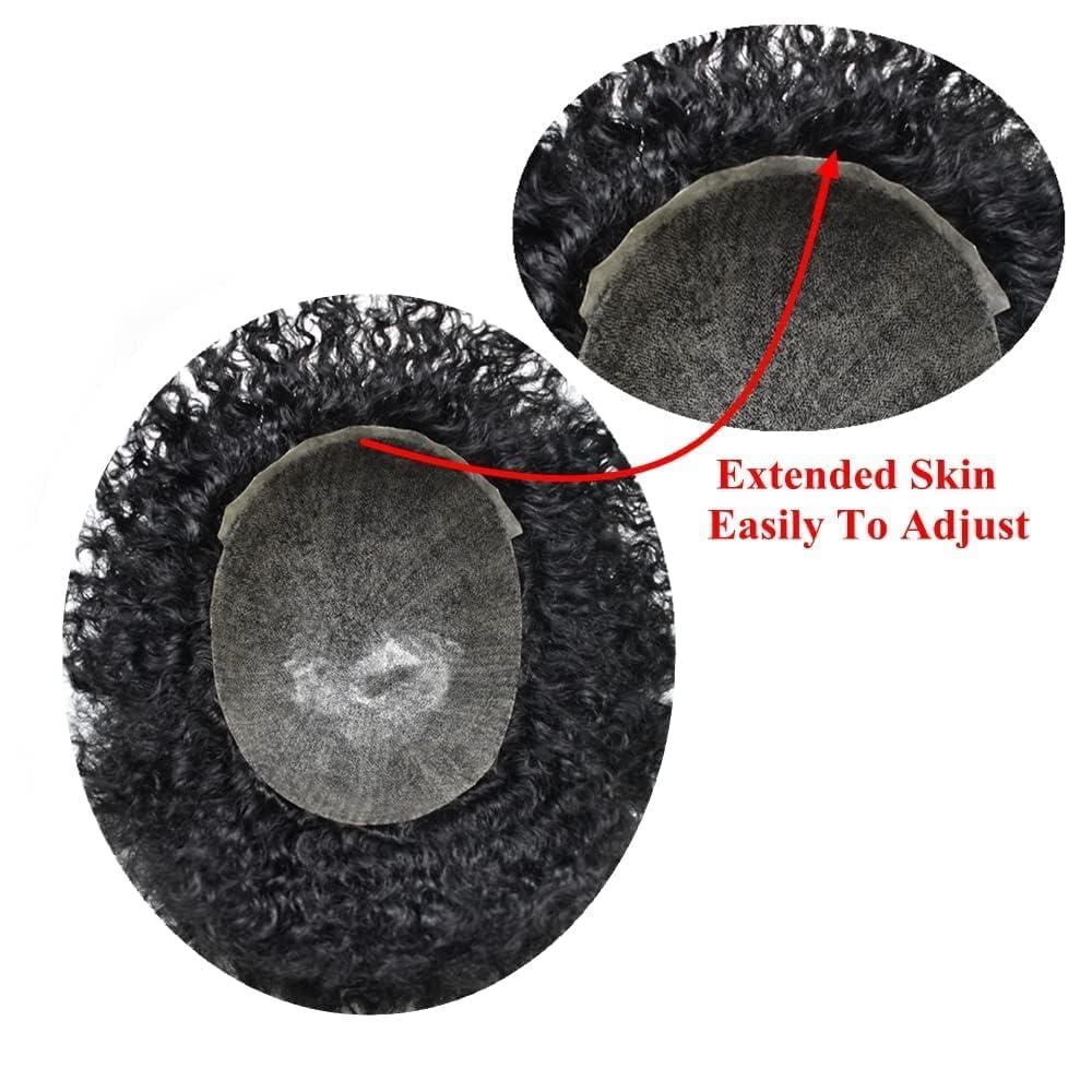 Brave Hair Afro Curly Toupee for Black Men Full Poly PU Injected African American Hairpiece Replacement Systems Hair Units for Black Man8\"x10\"1B#Off Black-6mm