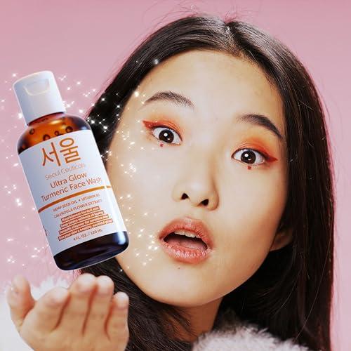 SeoulCeuticals SeoulCeuticals Korean Turmeric Face Wash Cleanser Vegan Cruelty Free Korean Skincare Facial Cleanser K Beauty Skin Care for Dry Sensitive Skin 4oz