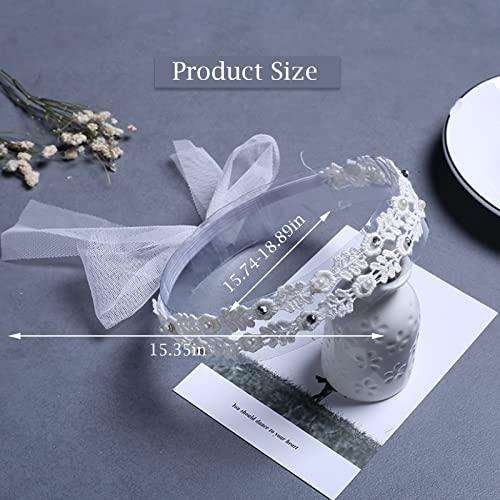 Flohayo Flohayo Baby Girl lace Headbands Super Elastic Cotton Toddler Hair Band, Newborn Infant Toddler Soft Stretchy Hair Band for Baby Shower Baptism Wedding Party Hair Accessory