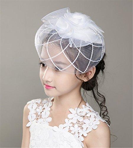 Aimeely Aimeely Children Girls Lady Feather Net Hat Veil Vintage Hair Accessories with Clip White