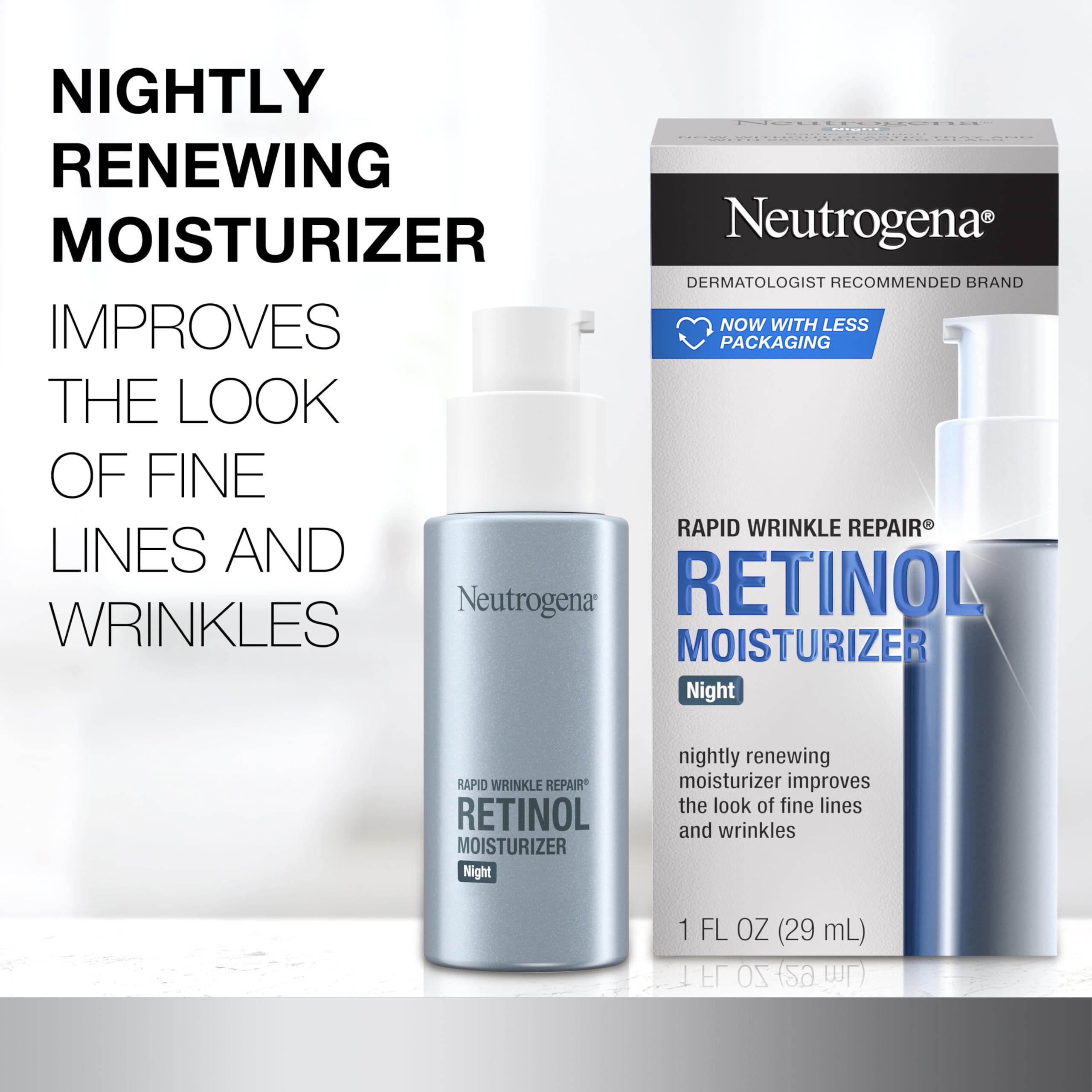Neutrogena Neutrogena Retinol Face Moisturizer Cream, Rapid Wrinkle Repair, Anti-Wrinkle Night Moisturizer Cream, Anti-Wrinkle Face & Neck Cream Moisturizer with Hyaluronic Acid & Retinol, Paraben-Free, 1 fl. oz