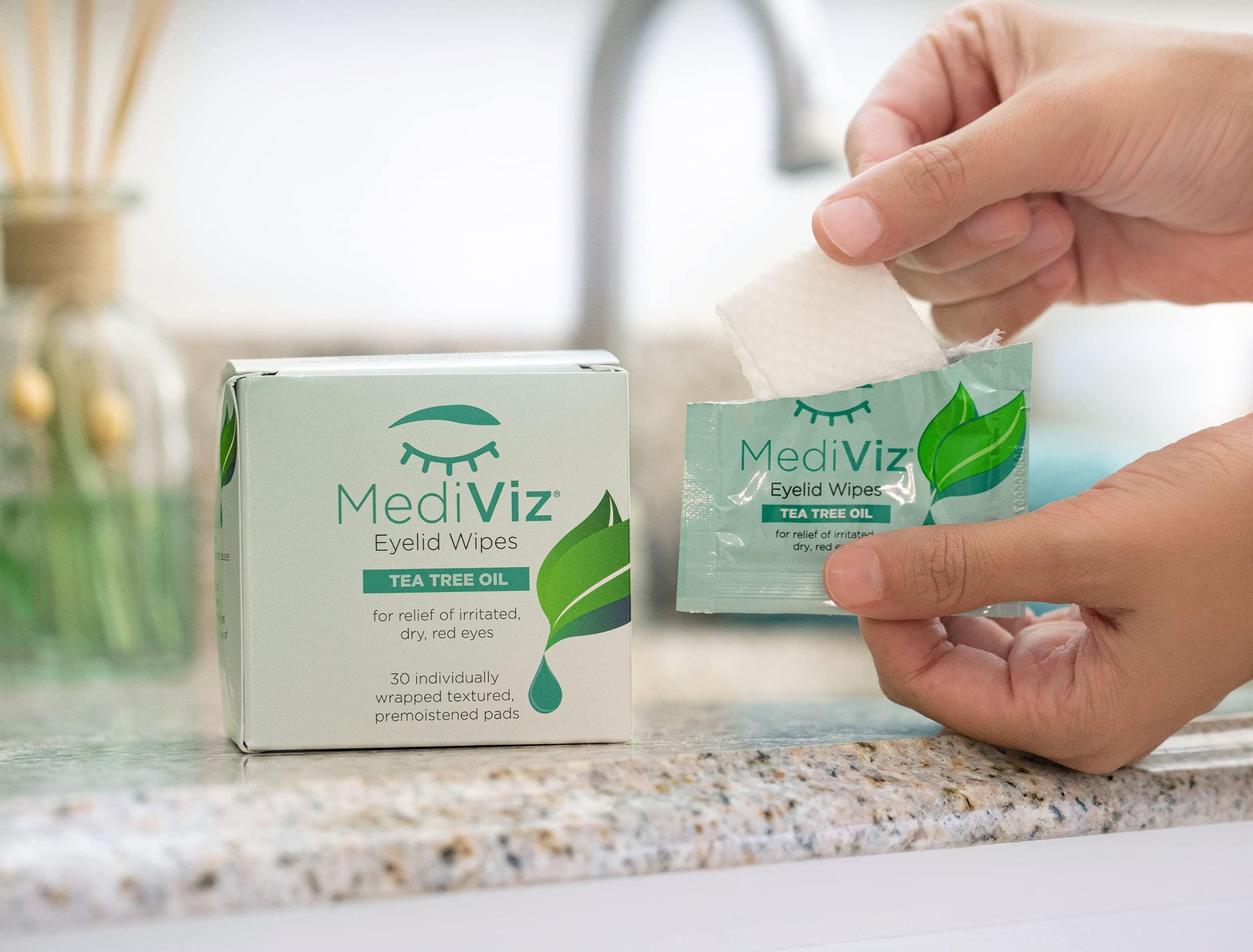 MEDIVIZ MediViz Tea Tree Eyelid Cleanser Wipes  90 Single-Use Towelettes  Eyelash & Eyelid Wipes for Soothing Dry Eye Irritation, Demodex Removal & More