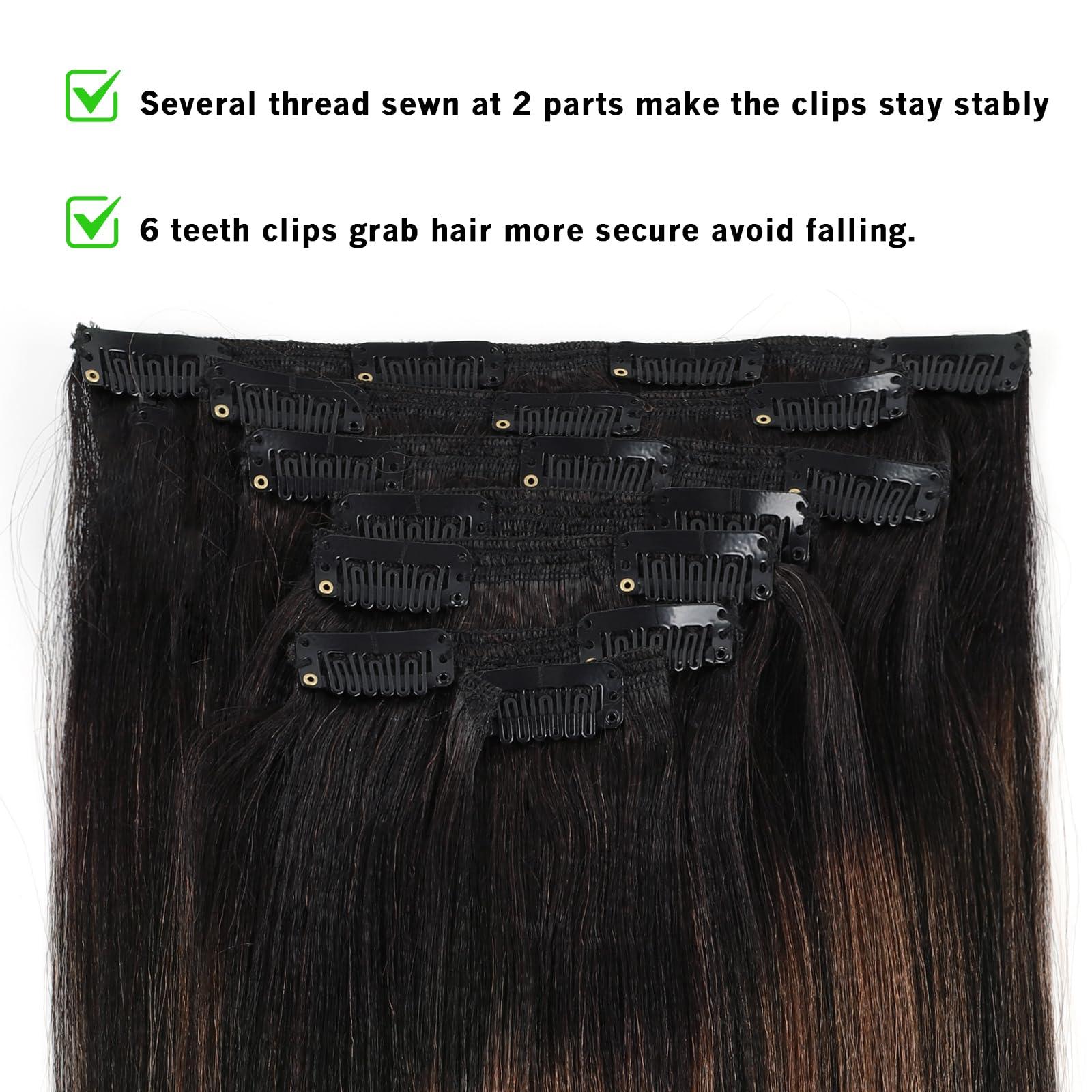 LOVRIO Lovrio Yaki Straight Clip in Human Hair Two Tone Rooted Black to Natural Black #1B Mixed With Chocolate Brown #4 Light Yaki Clip in Remy Human Hair for Black Women Yaki Hair 20 Inch 120G