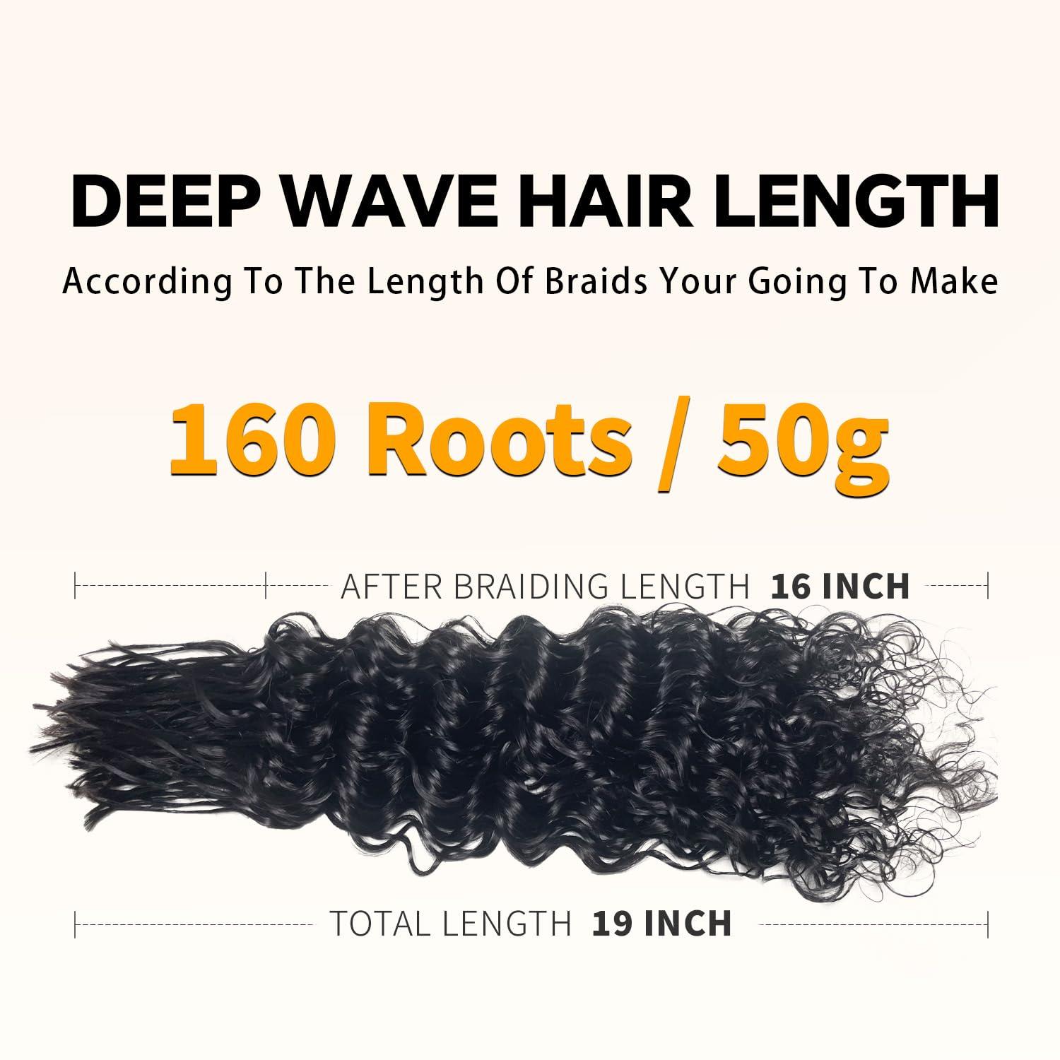 BLL Pre-Divided Deep Wave Human Braiding Hair for Boho Braids Bulk Hair Pre-streached Human Braiding Hair Deep Wave For Black Women (Natural Black, 16 Inch - 160 Roots)