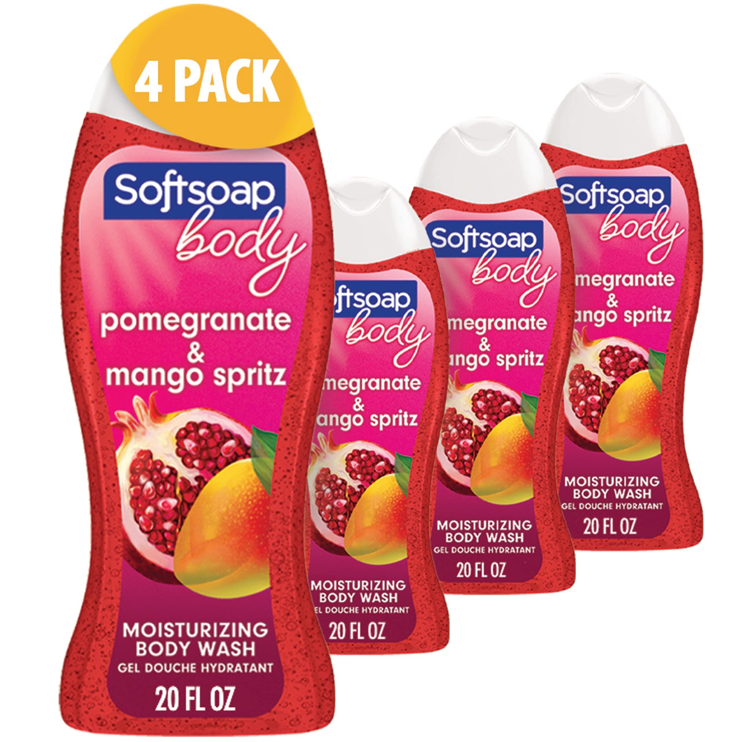 Softsoap Softsoap Body Wash, Pomegranate & Mango Spritz Body Wash, 20 Fl Oz & Body Wash, Coconut Butter Scrub, Exfoliating Body Wash, 20 Ounce, 4 Pack