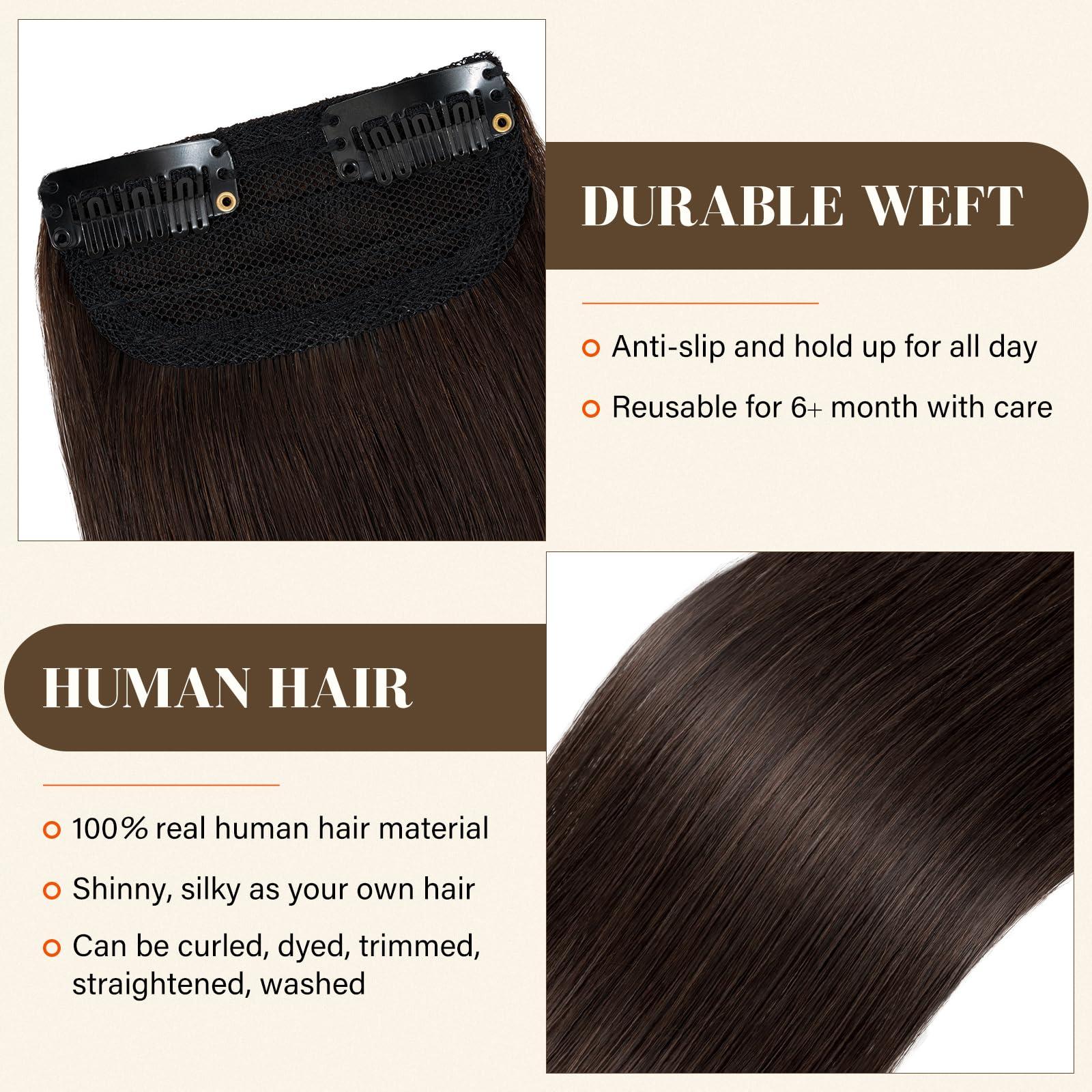 S-noilite S-noilite 2PCS Clip in Short Hair Extensions Human Hair Clip in Hairpieces 100% Remy Hair For Women with Short Hair Adding Hair Volume 20g 6Inch-Dark Brown