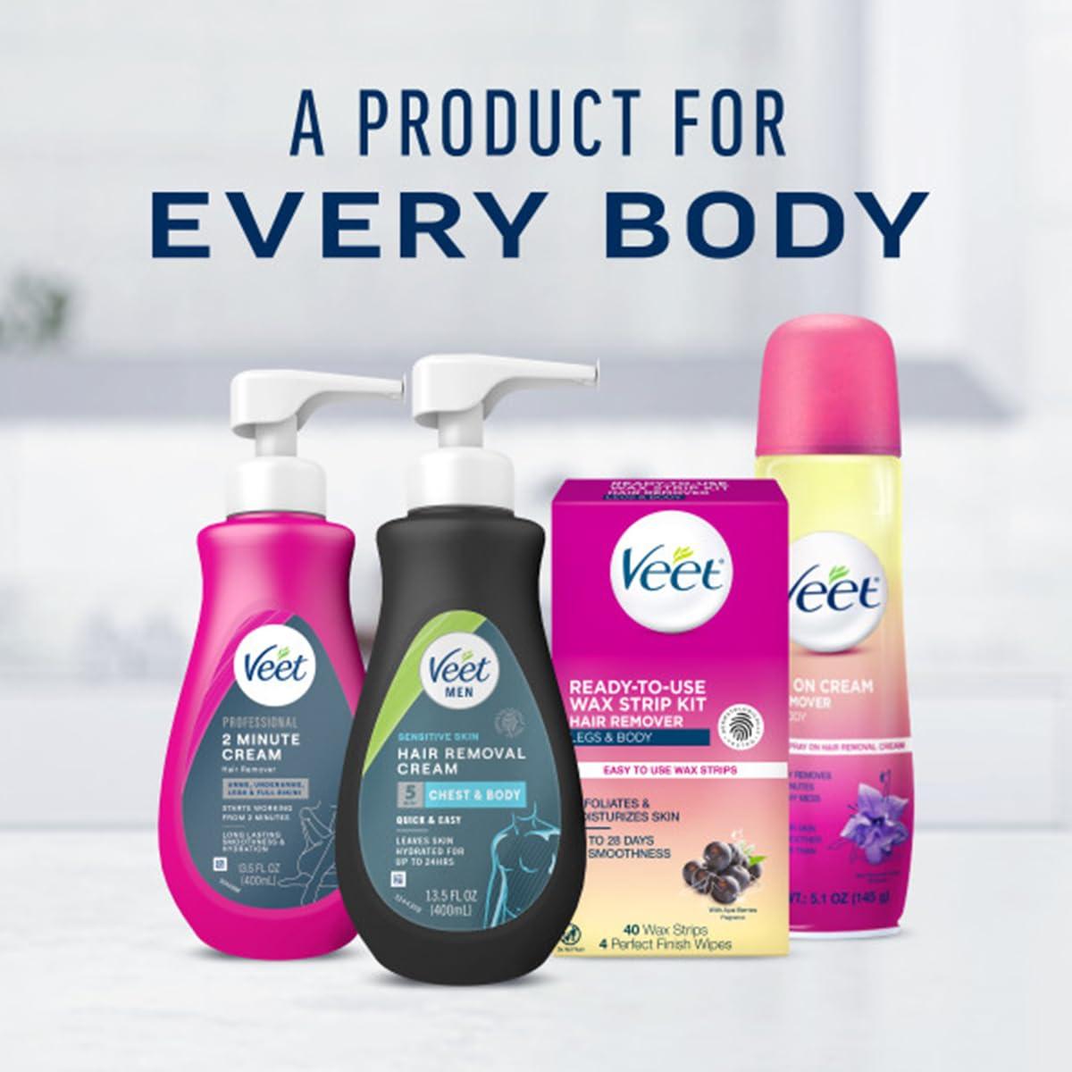 Veet Veet Sensitive Skin Dermatologically Tested 13.5 Fl Oz. 5 Min Men\'s Hair Removal Gel Cream with Spatula For Body, Chest & Back (2 Pack)