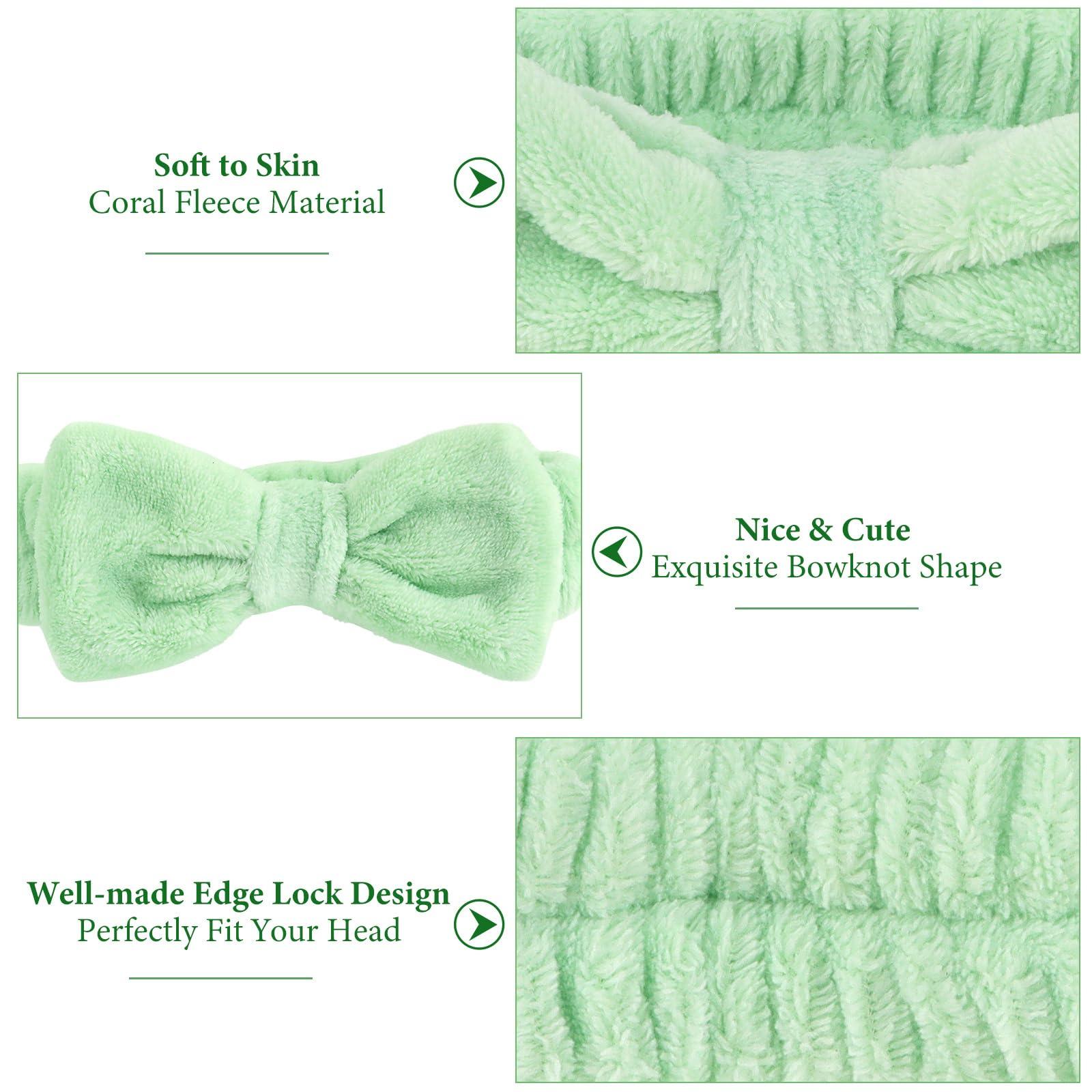 Ondder Ondder Green Spa Terry Cloth Skincare Headbands for Women - 8 Pcs Makeup Bow Hair Bands for Face Washing and Skin Care