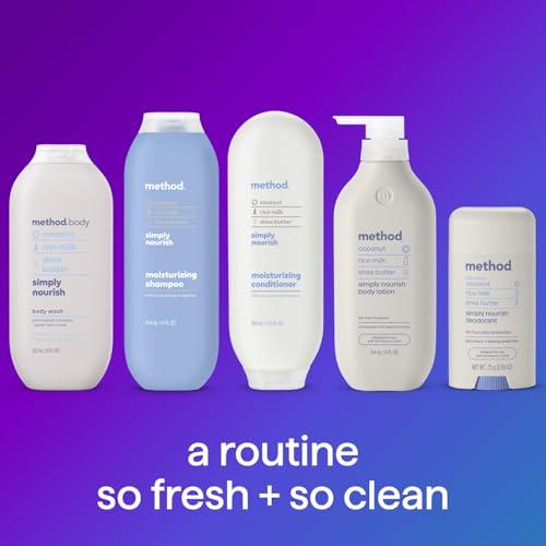 Method Method Moisturizing Shampoo, Simply Nourish with Shea Butter, Coconut, and Rice Milk Scent Notes, Paraben and Sulfate Free, 14 oz (Pack of 3)