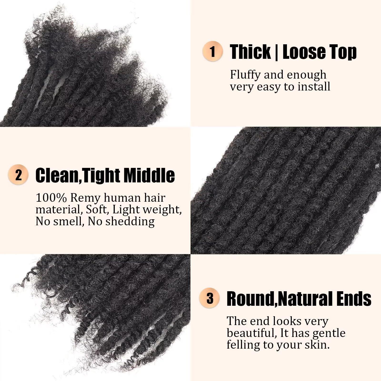 HAPPY&CC HAPPY&CC Textured Loc Extensions Human Hair Full Handmade Coiled Tips Curly Ends Dreadlock Extensions Natural Black 0.6cm Width 12inch 10 Strands