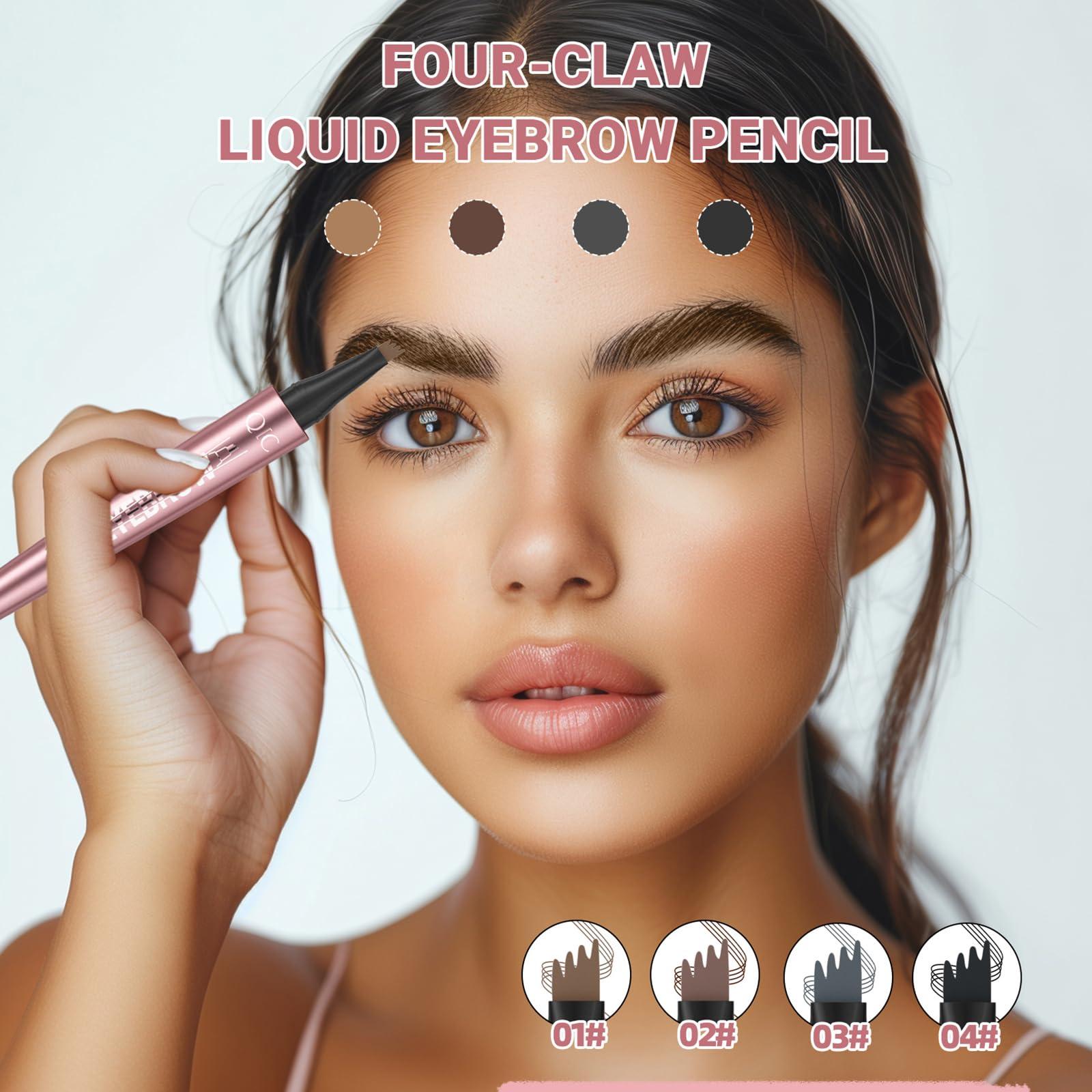 KUNSHNBEI 3D Eyebrow Pencil, 4 Tip Microblading Eyebrow Pencil, 24 Hours Smudge Proof Brow Pen, Brow Pen Makeup Natural Fine Stroke, Waterproof Eyebrow Pencil for Women (Light Brown) -1 Pack