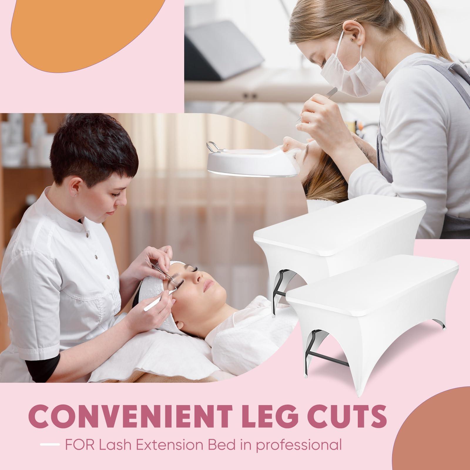 Lounsweer 2 Pieces Lash Bed Cover Reusable and Washable, Fitted Massage Table Cover, Lash Extension Bed Mattress Topper Spa Salon or Massage Bed (White)