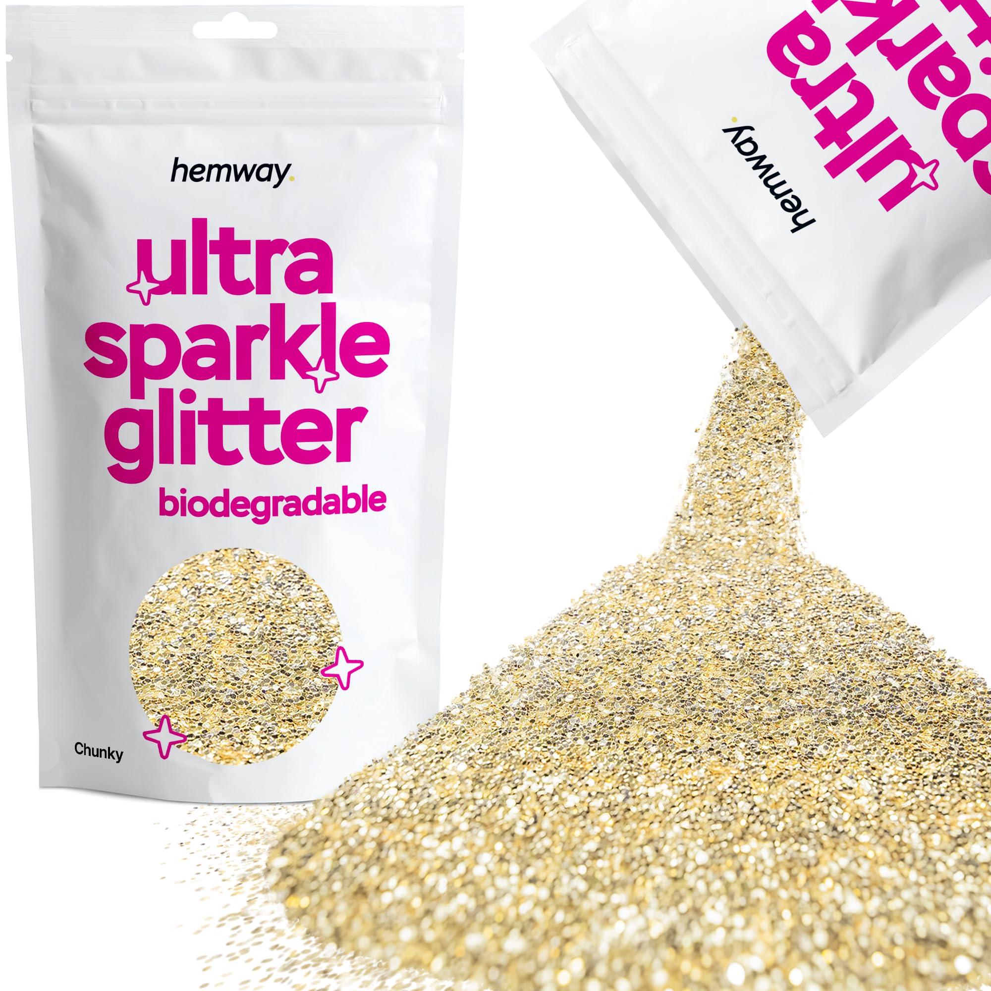 Hemway Hemway Eco Friendly Ultra Sparkle Glitter 100g / 3.5oz - Biodegradable Vegan Cosmetic Safe for Craft Face Hair Nail and Festival Makeup - Chunky (1/40" 0.025" 0.6mm) - Champagne Gold