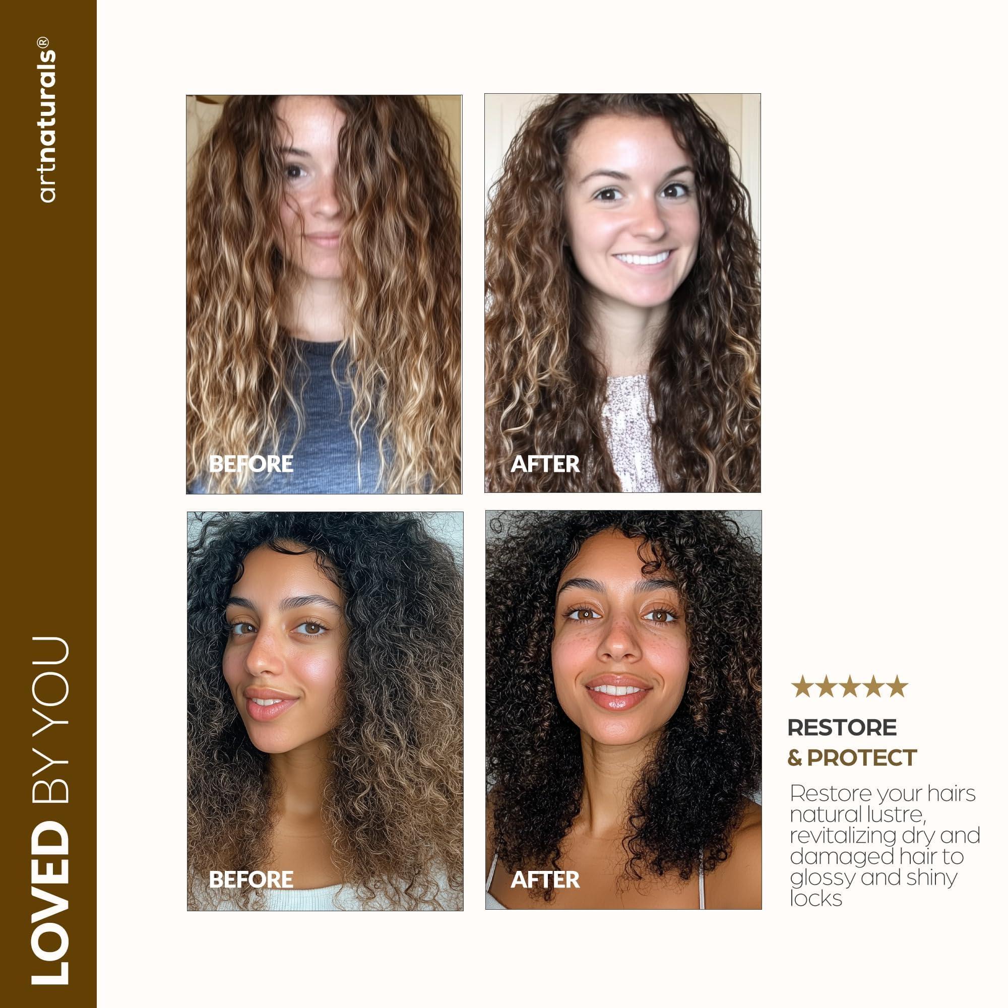 Artnaturals Hair Mask + Silk Bonnet for Sleeping Women Set - Deep Conditioner & Leave-In Conditioner for Dry, Damaged Hair - Argan Oil, Jojoba, Aloe & Keratin - Satin Bonnet for Sleeping, Repair & Hydrate (8 oz)